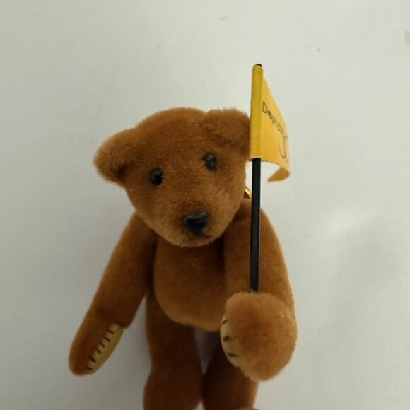 VTG Teddy Bear Pin Plush Jointed Holding Dept 56 Flag Movable arms legs 2.25" - Picture 10 of 10